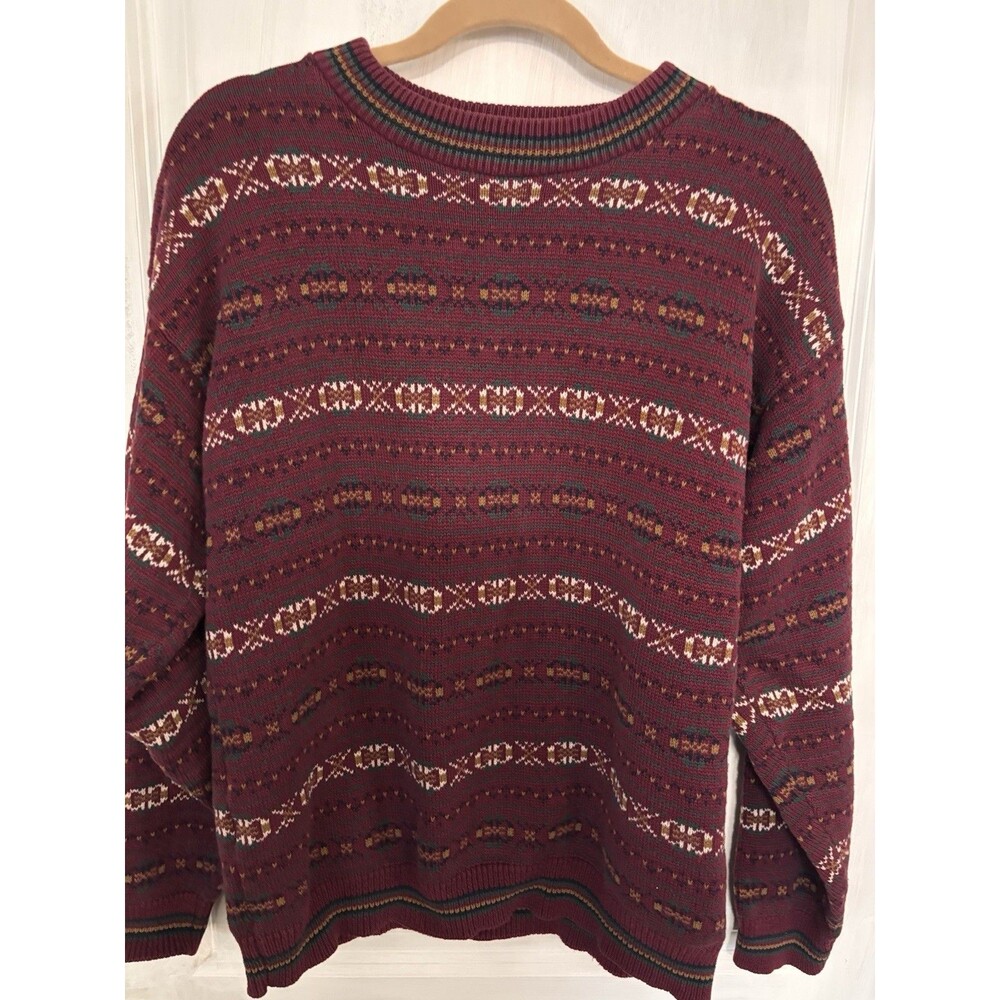 Vtg 90s Cape Isle Knitters Sweater Mens M Fair Isle Grandpa USA Burgundy Red
